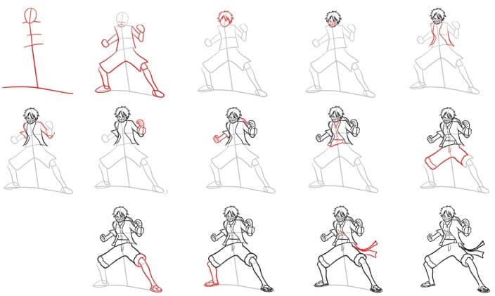 How to draw Luffy fighting stance