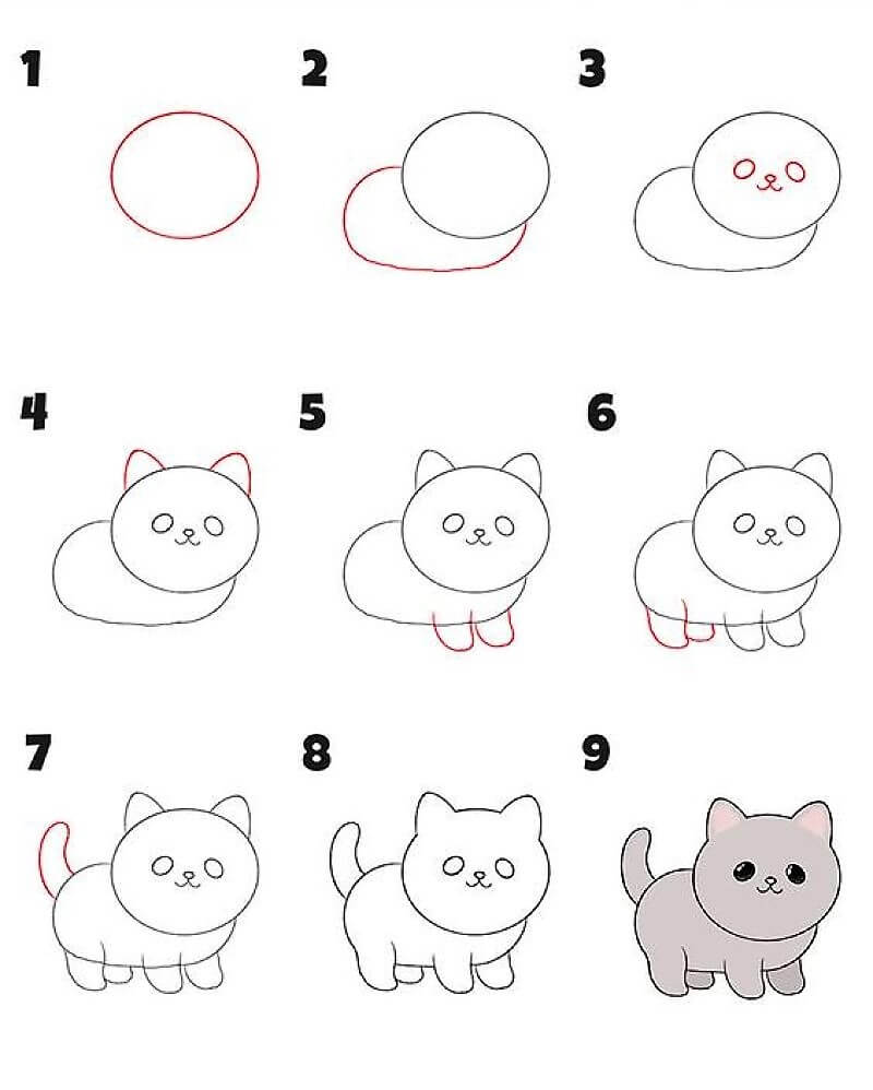 How to draw A Lovely Kitten step by step - Drawing Photos