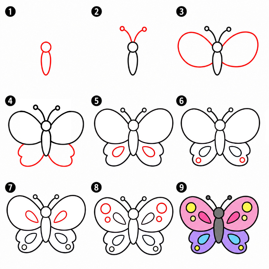 Colorful Butterfly free Drawing Ideas