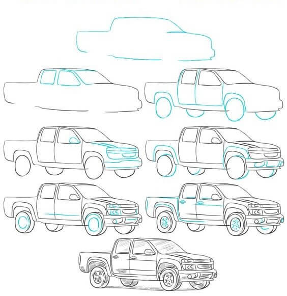 How to draw Pickup truck