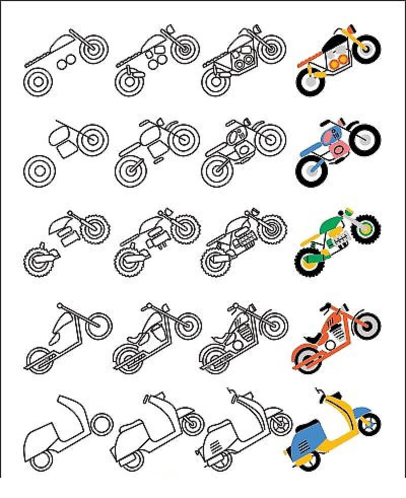 5 types of motorbikes Drawing Ideas