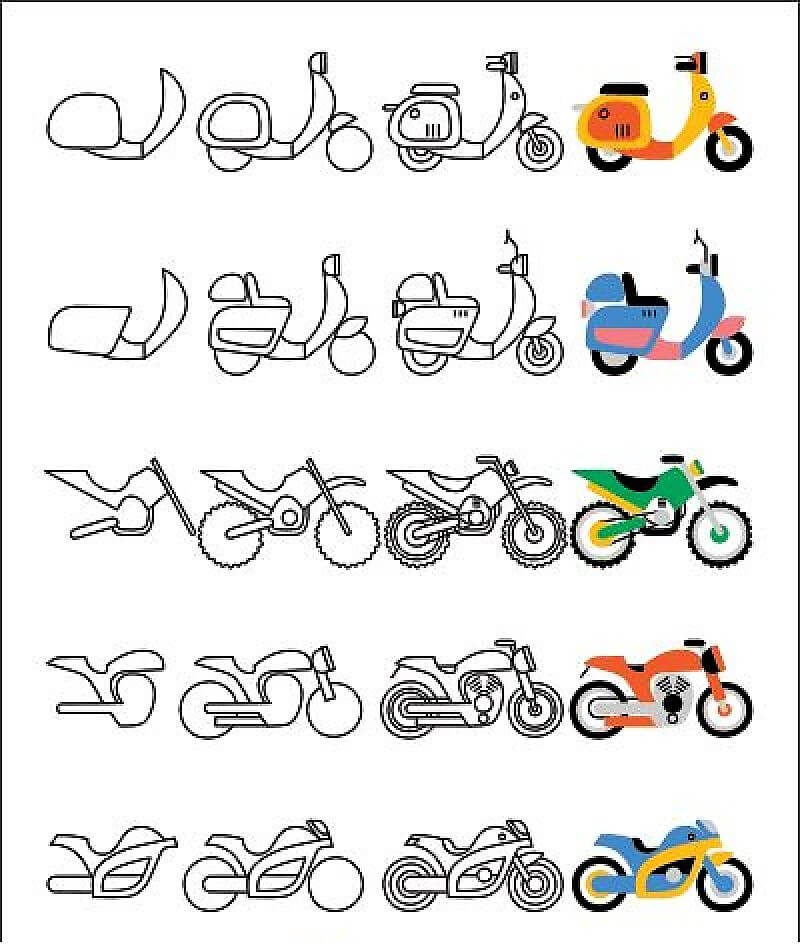 5 types of motorcycles Drawing Ideas