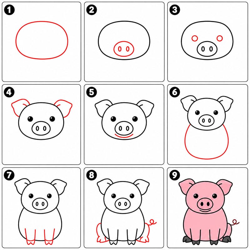 Cute Simple Pig Drawing Ideas