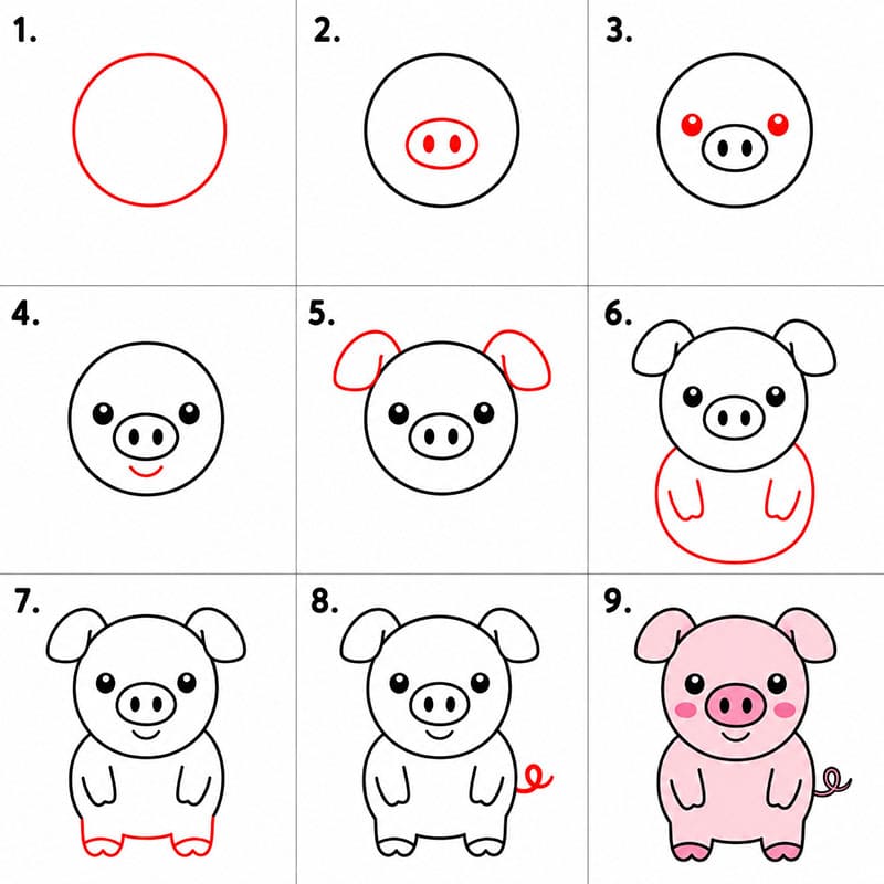Happy Pig Drawing Ideas