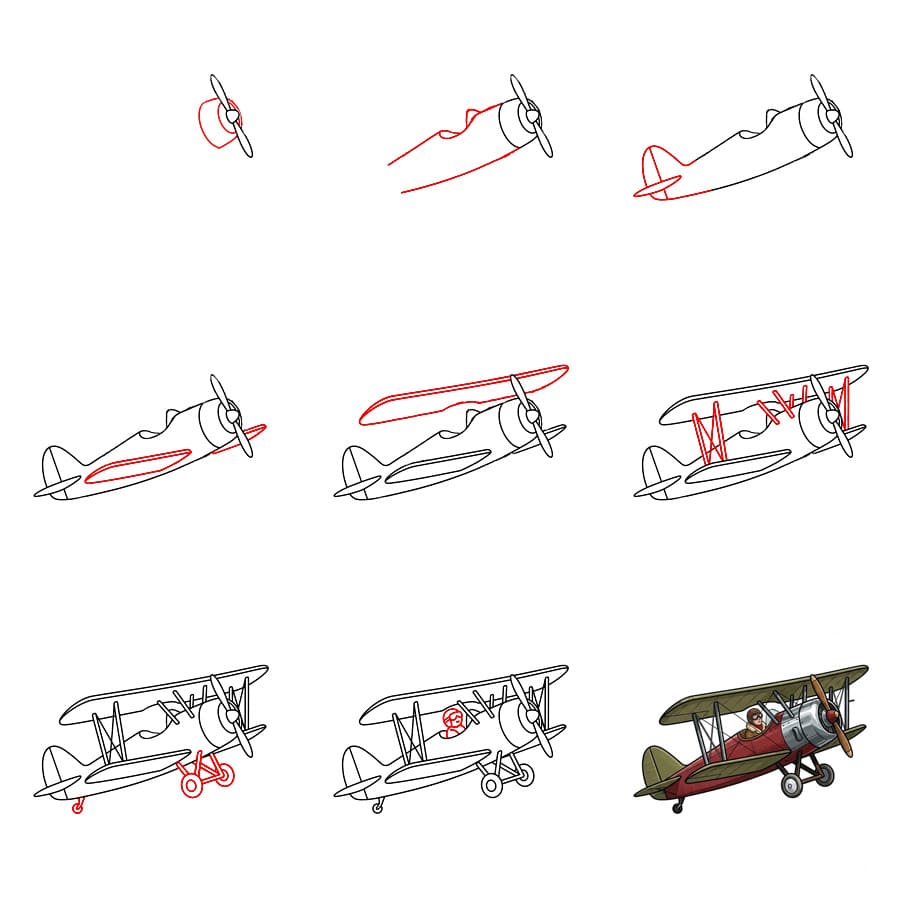 How to draw Old Airplane flying