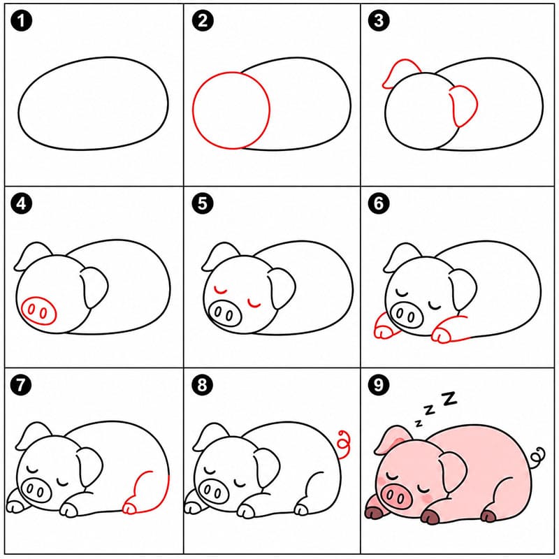 Resting pig Drawing Ideas