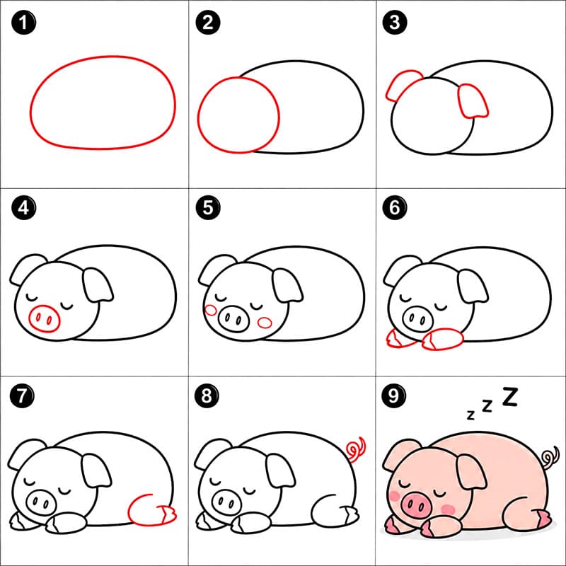 Sleeping pig Drawing Ideas