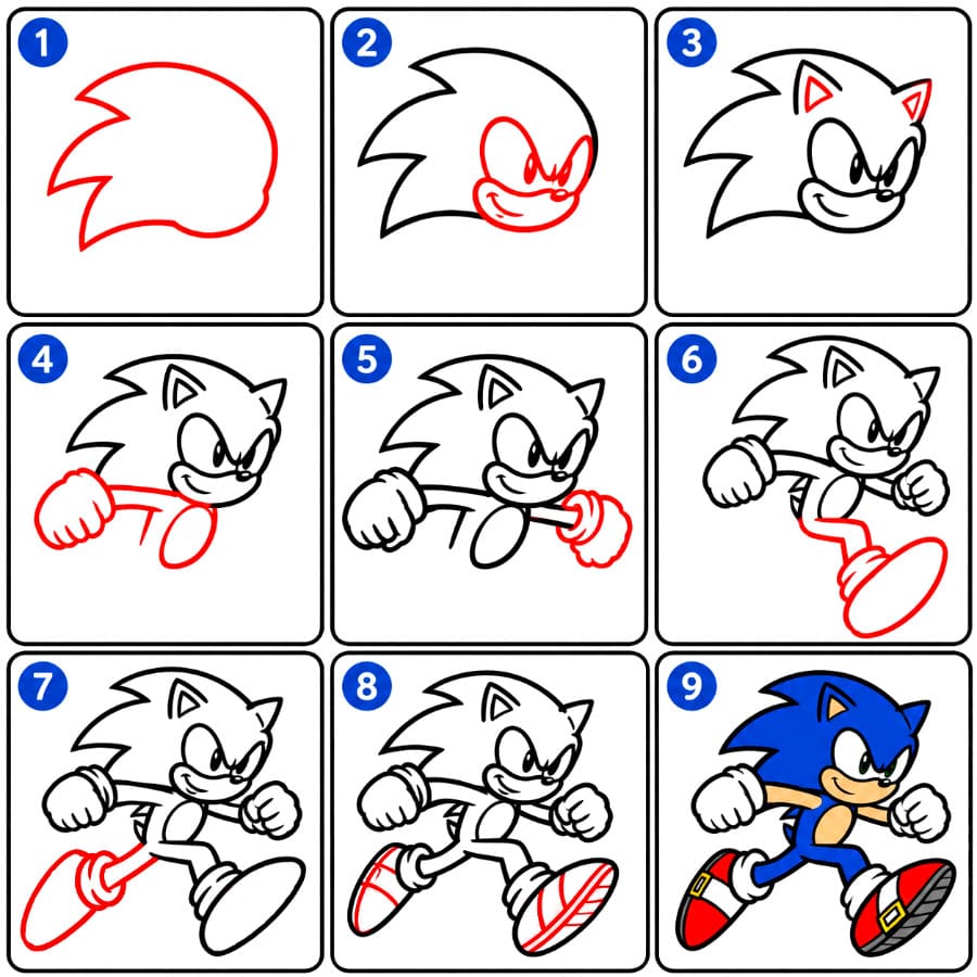Sonic running Drawing Ideas