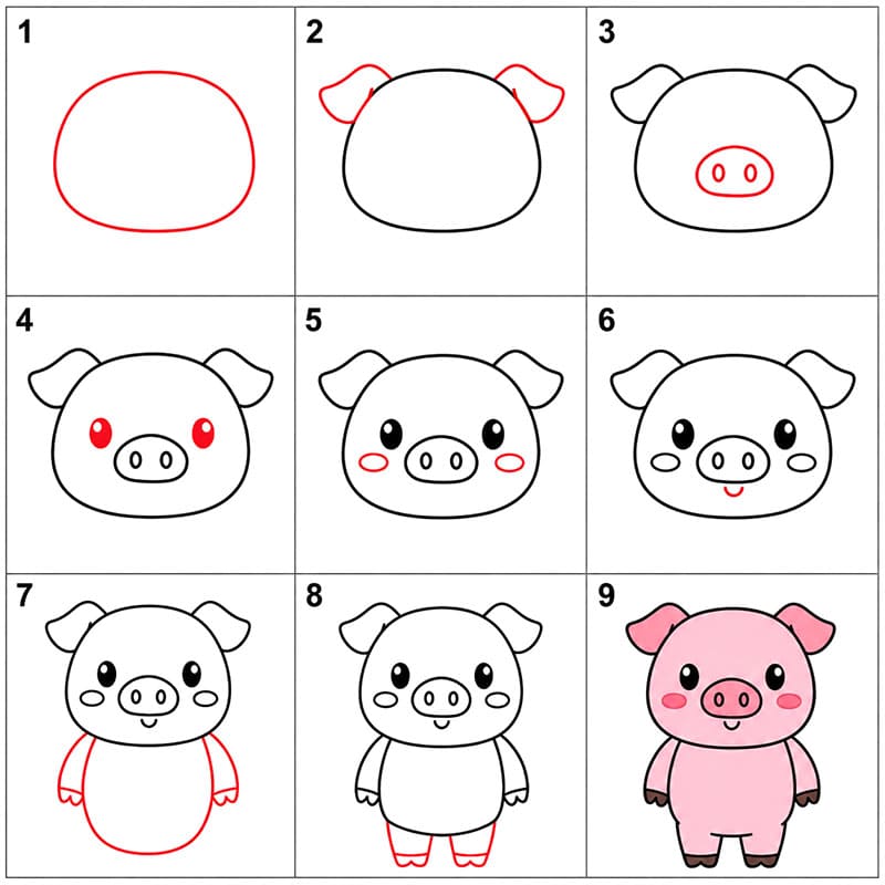 Standing pig Drawing Ideas
