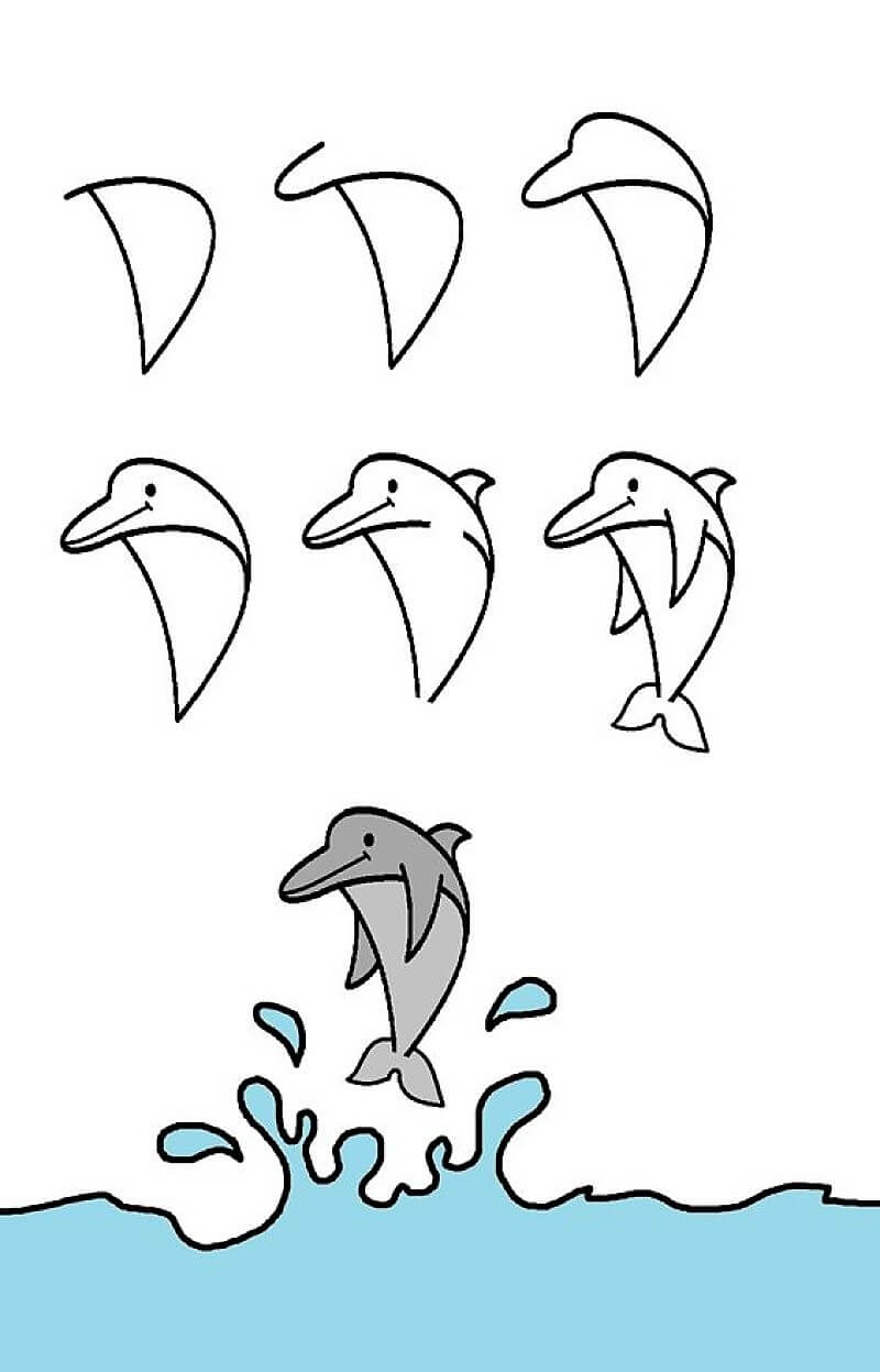 A Dolphin Jumping on the Sea Drawing Ideas