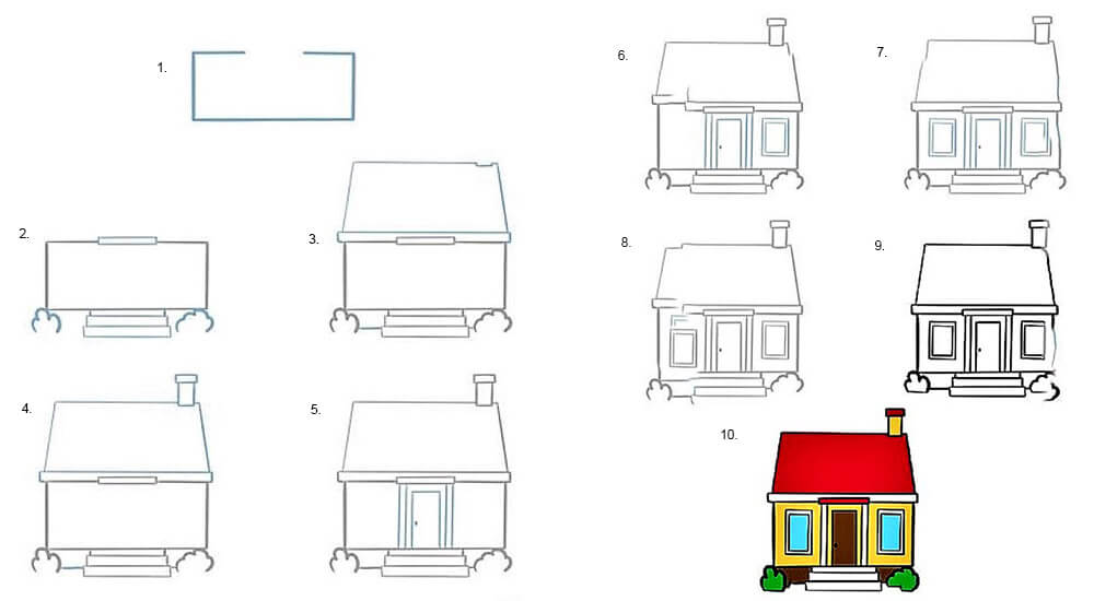 A House with Small Chimney Drawing Ideas