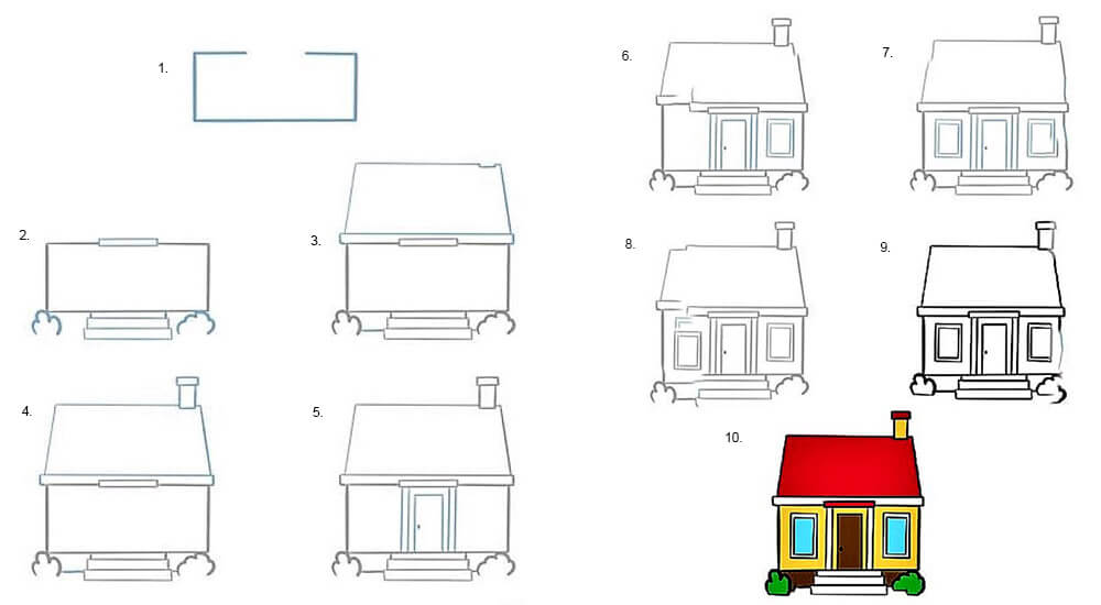 How To Draw A House With Small Chimney Step By Step Drawing Photos