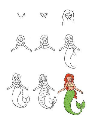 How to draw A Mermaid with green tail