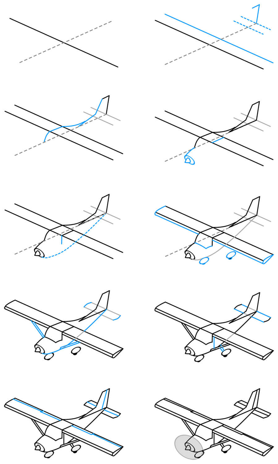 How to draw A Single Engine Airplane step by step - Drawing Photos