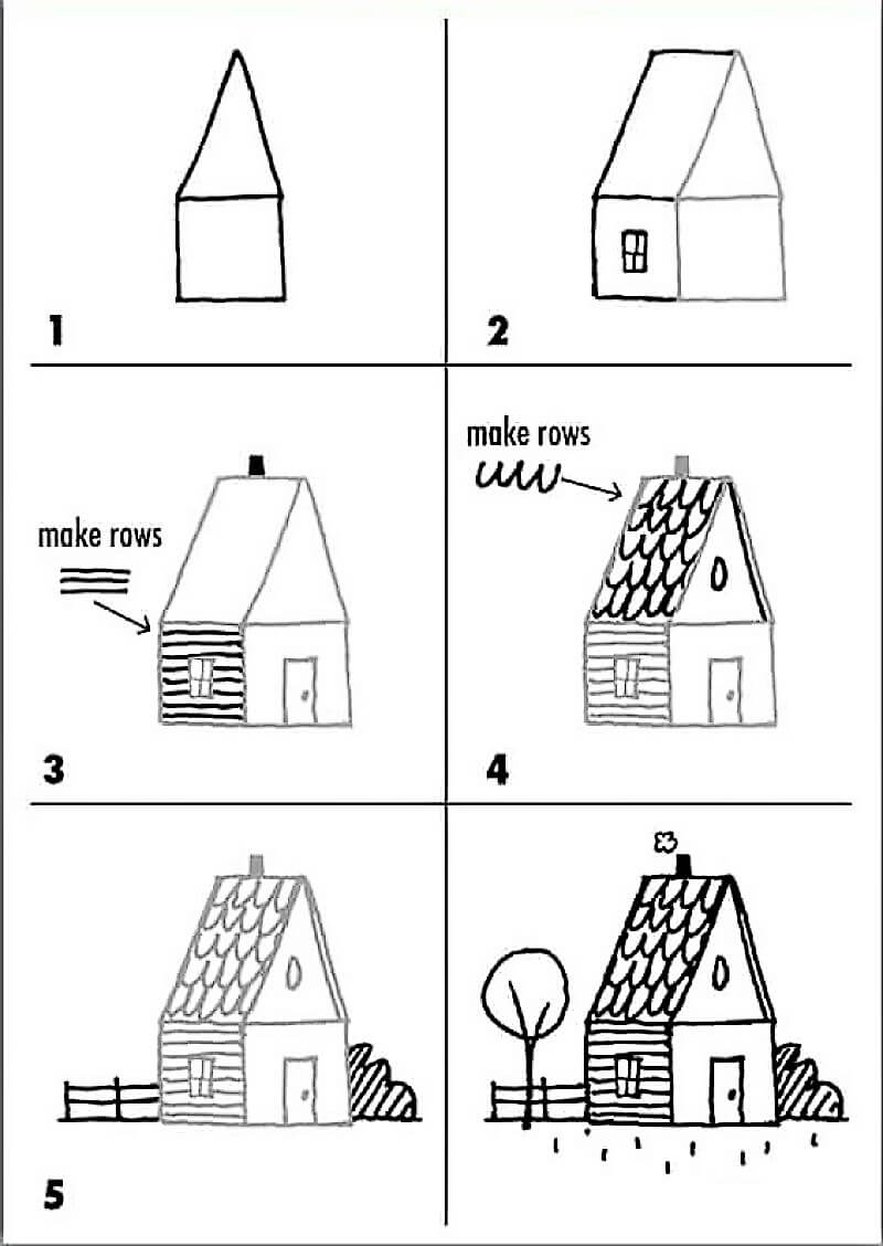 How To Draw A Wood House Step By Step Drawing Photos