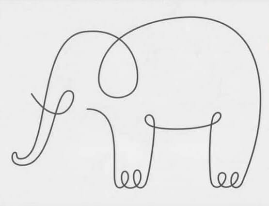 An Easy Elephant with 1 line Drawing Ideas