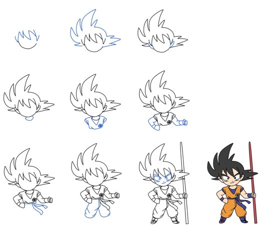 How to draw Goku holds a stick