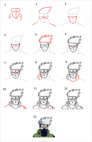 how to draw Kakashi Hatake, How to draw anime step by step