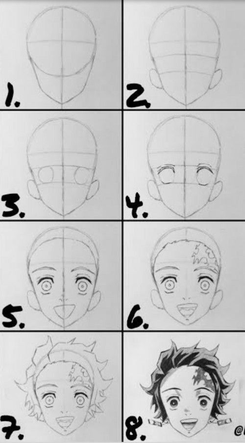 Tanjiro Kamado's head Drawing Ideas