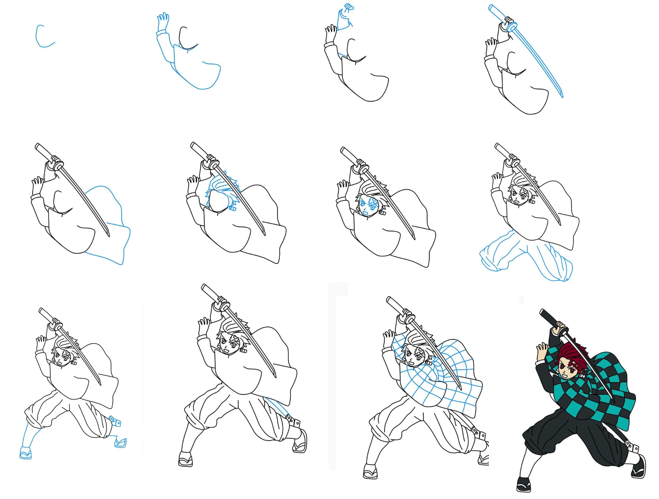 How to draw Tanjiro swing the sword