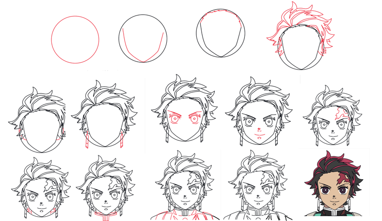 Tanjiro's detailed face Drawing Ideas