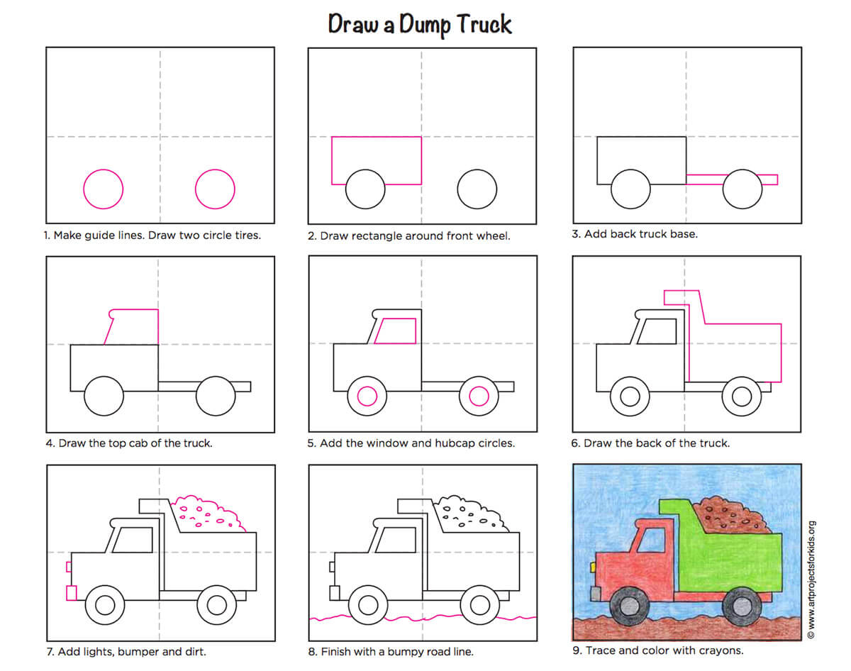 A Dump Truck with detail guides Drawing Ideas
