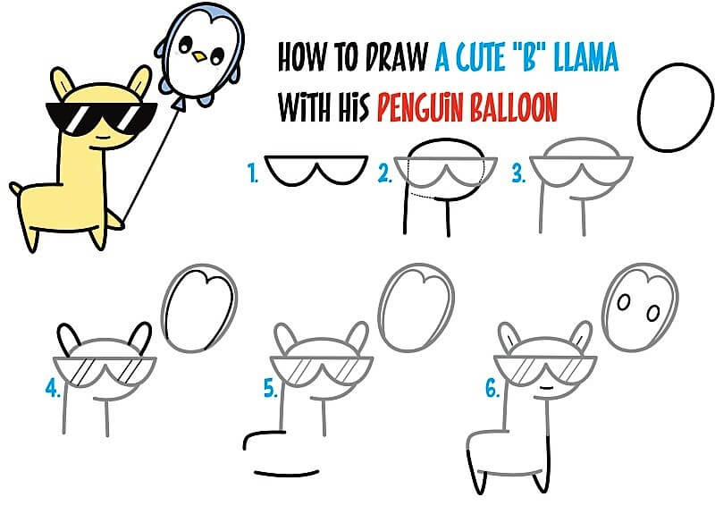 A Llama with his penguin balloon Drawing Ideas