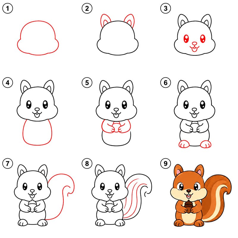 Squirrel and accorn Drawing Ideas