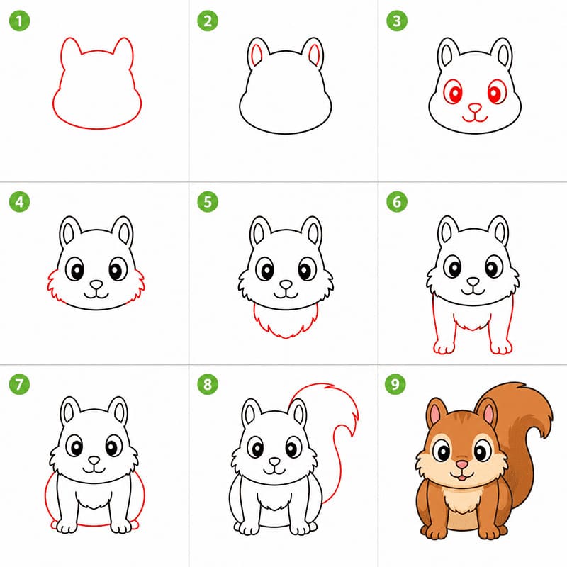 Squirrel front view Drawing Ideas
