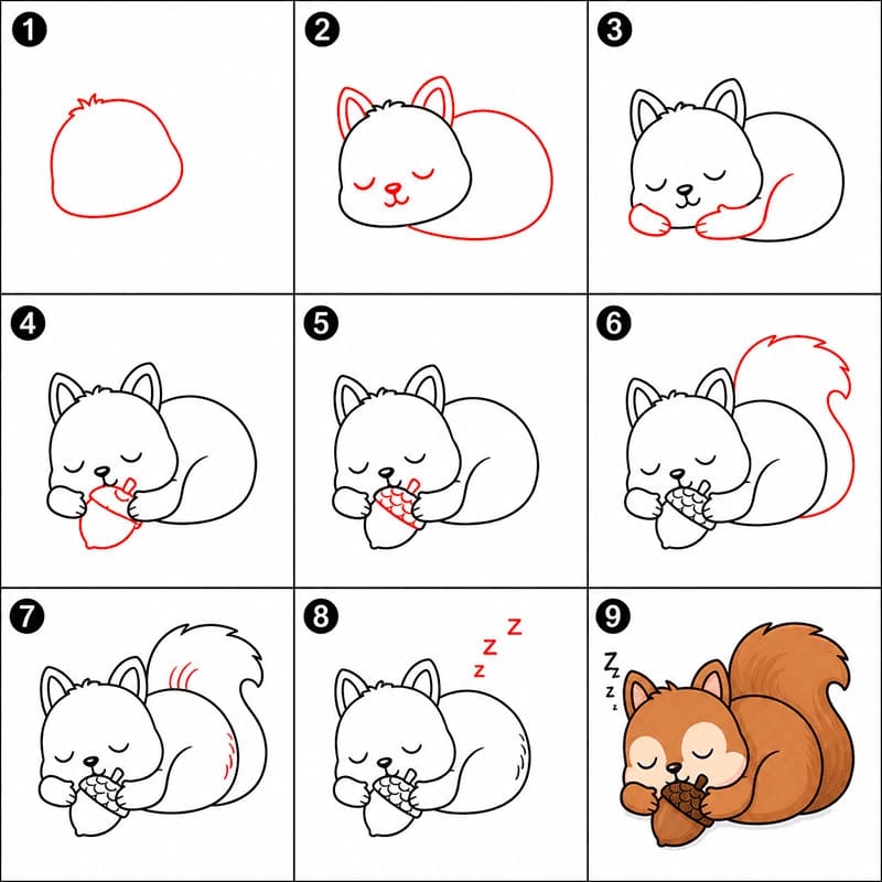 Squirrel sleeping Drawing Ideas