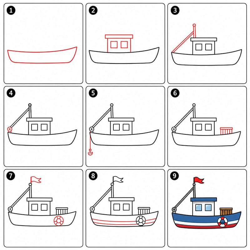 How to draw Boat fishing image