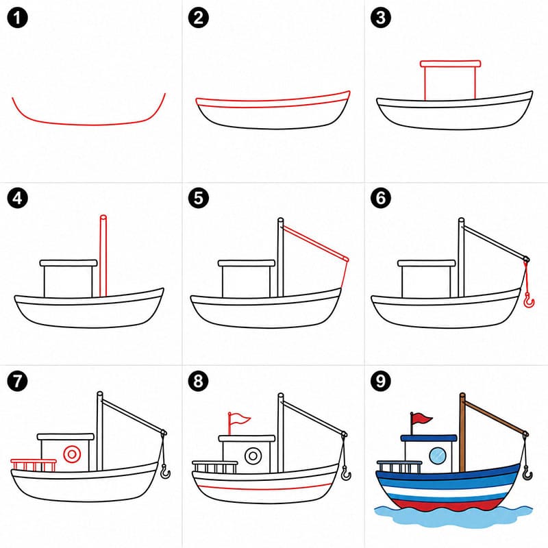 How to draw Fishing Boat
