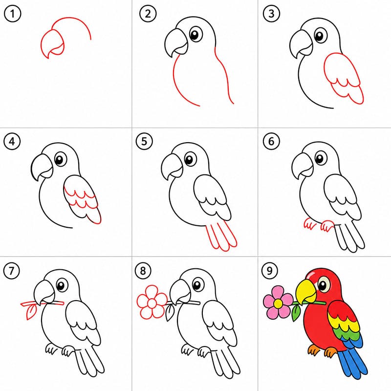 Funny Parrot Drawing Ideas