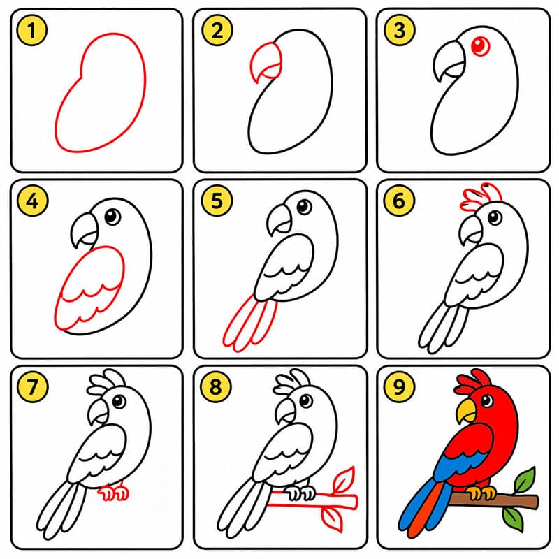 Parrot on the Branch Drawing Ideas