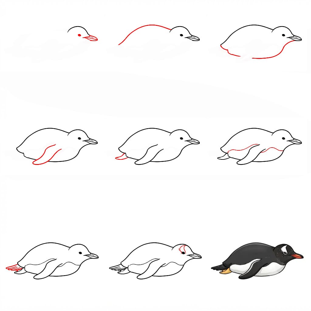 How to draw Penguin Lying