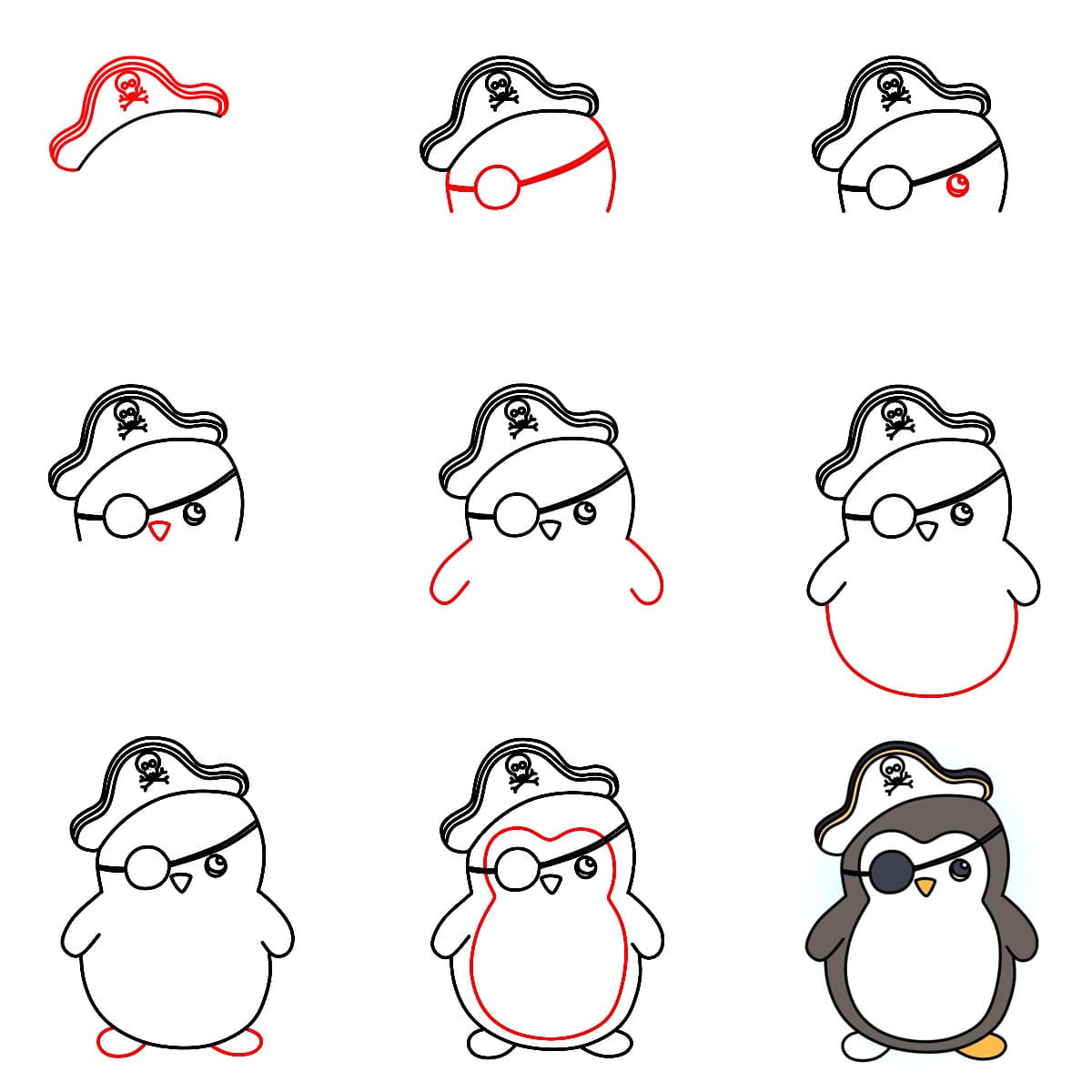 How to draw Penguin Pirate