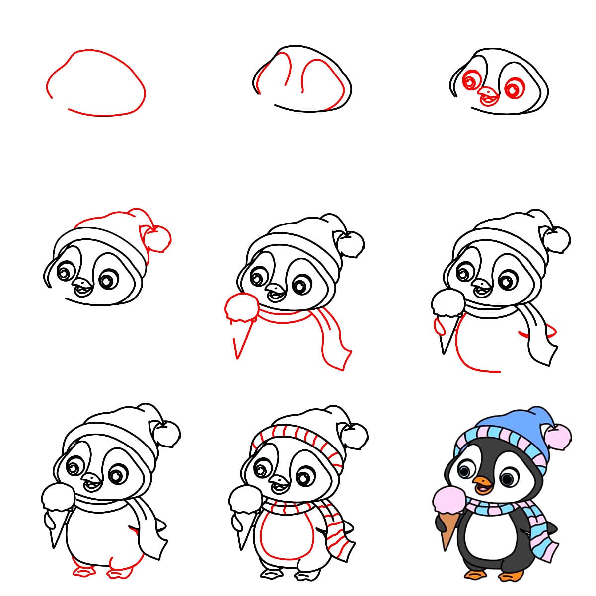 How to draw Penguin eating