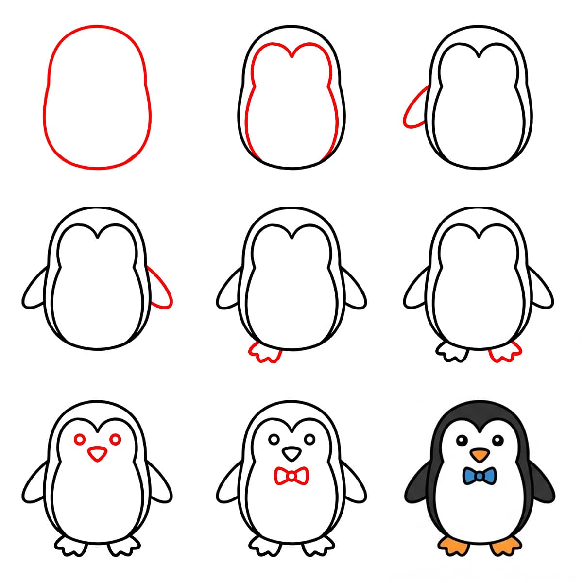 How to draw Penguin wearing bow
