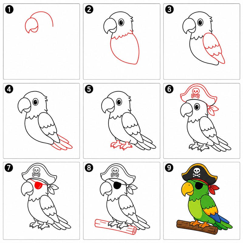Pirate Parrot Drawing Ideas