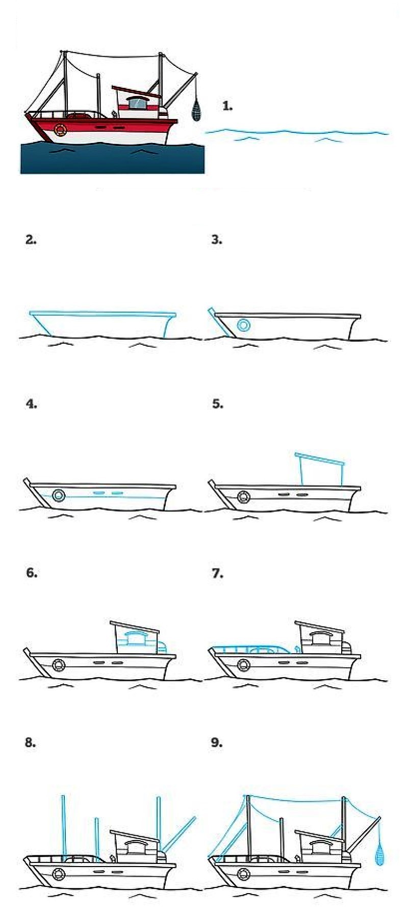 A boat with detailed instructions Drawing Ideas