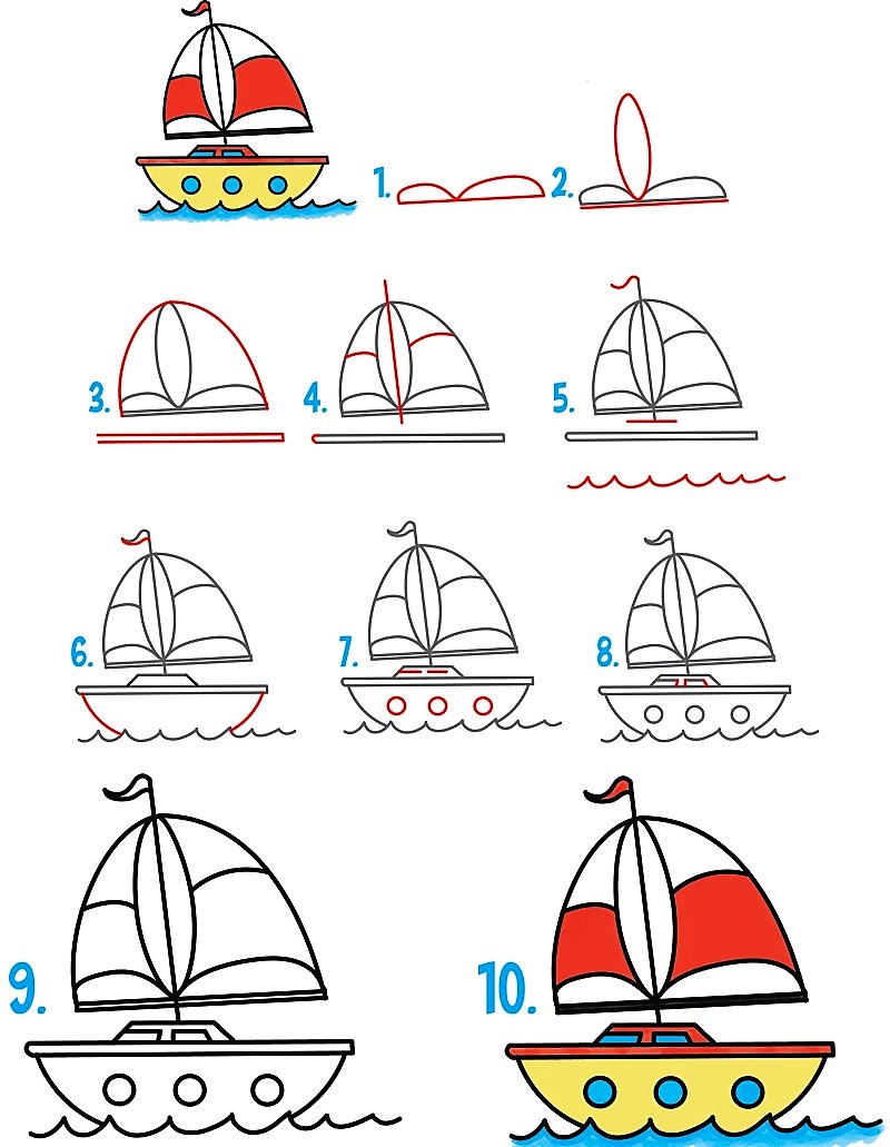 A cartoon a boat Drawing Ideas