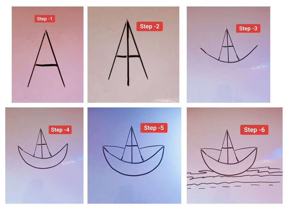 How to draw Draw a boat from letter A