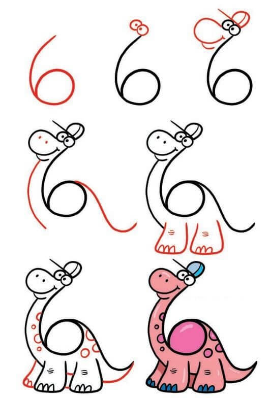 How to draw Draw dinosaurs from number 6