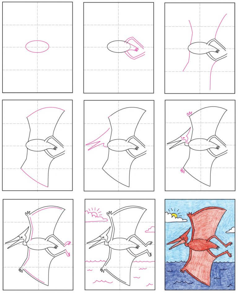 How to draw flying dinosaur (2)