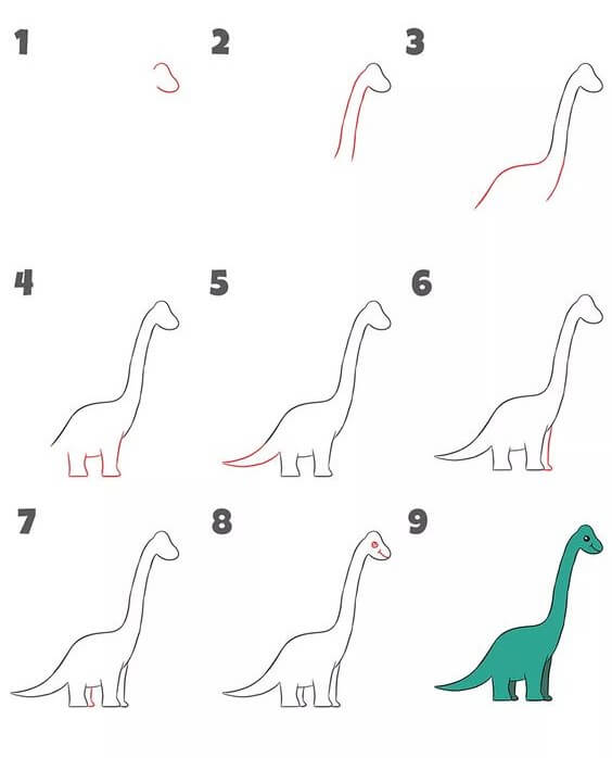 How to draw Long-necked dinosaur (8)