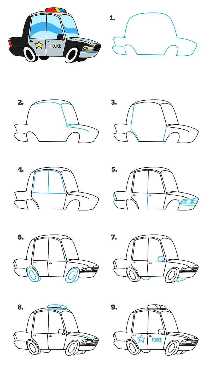 Police car detailed instructions Drawing Ideas