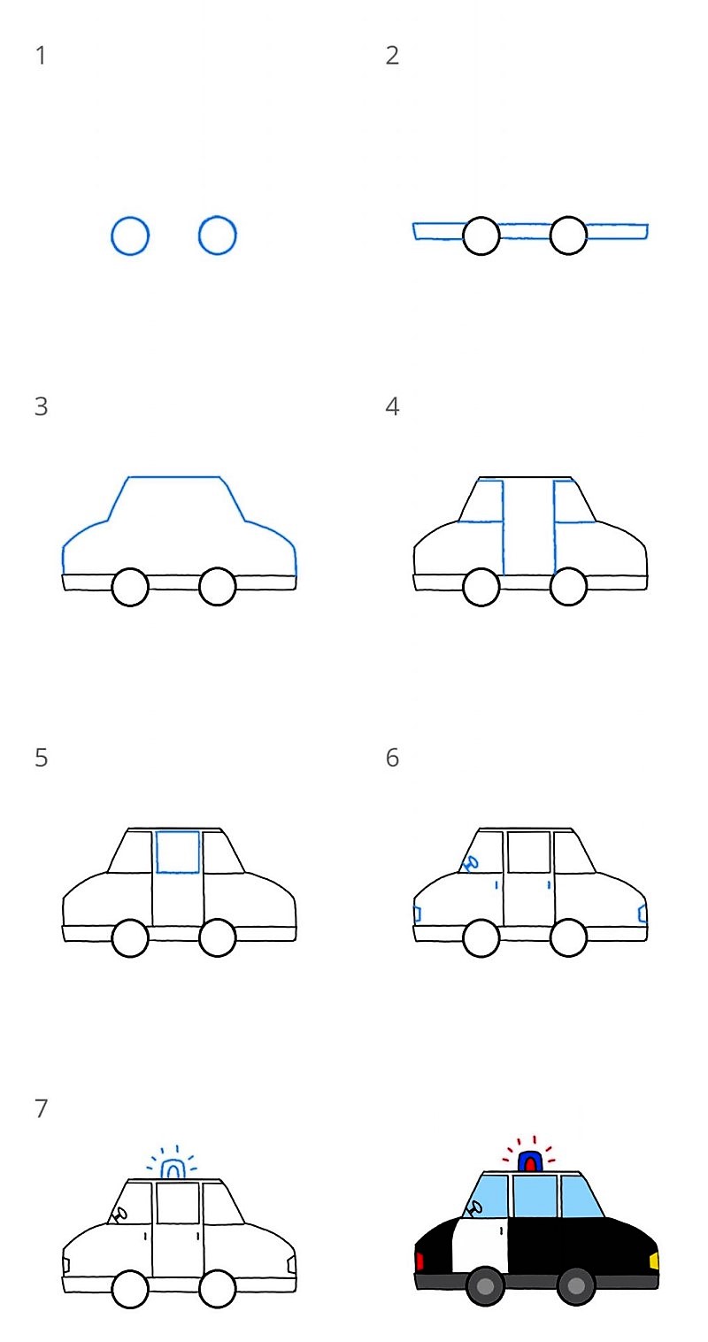 Police car how to draw steps all scaled Drawing Ideas
