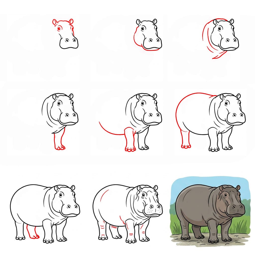 Big Hippo Drawing Ideas