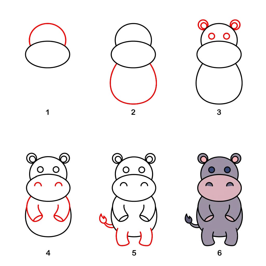 Easy Hippo stand Drawing Ideas