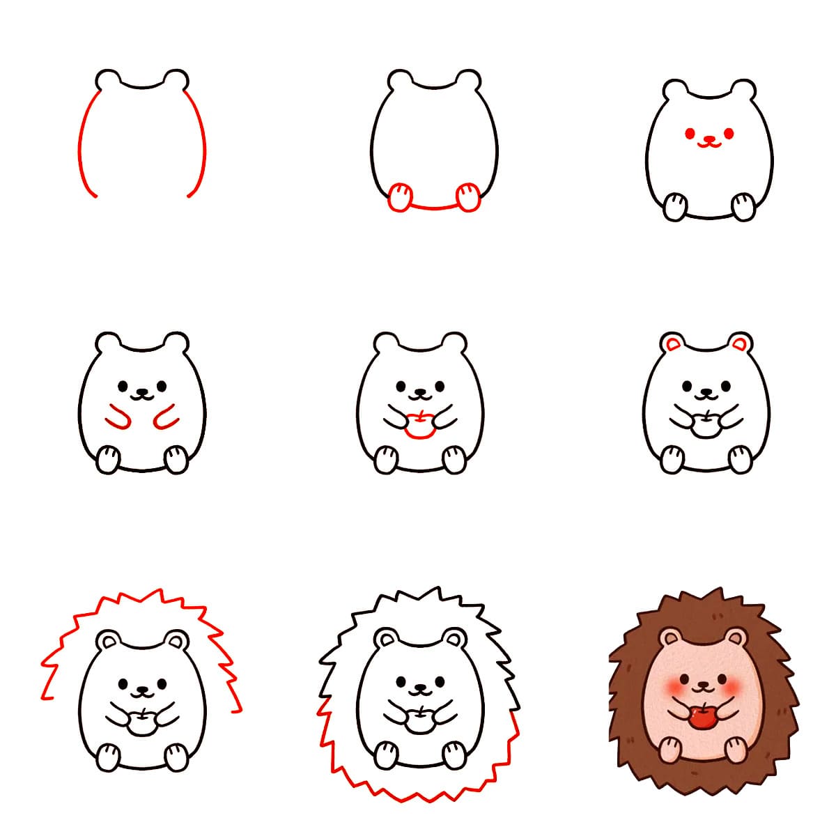 Hedgehog hold apple Drawing Ideas